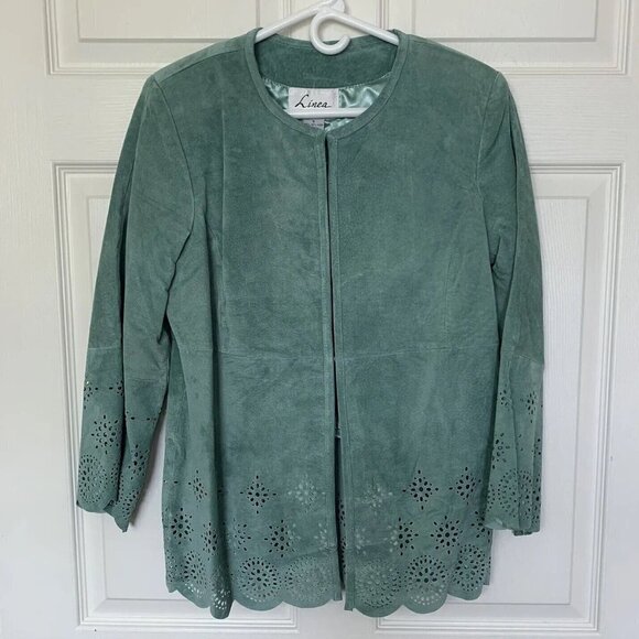 Linea by Louis Dell'Olio Women's Small Suede Leather Jacket Sea Green Vintage - Picture 1 of 16